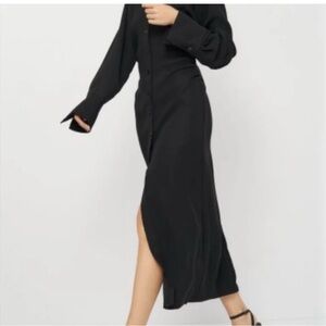 NWT ZARA DRAPED LING SLEEVE COLLARED MIDI DRESS Sz L